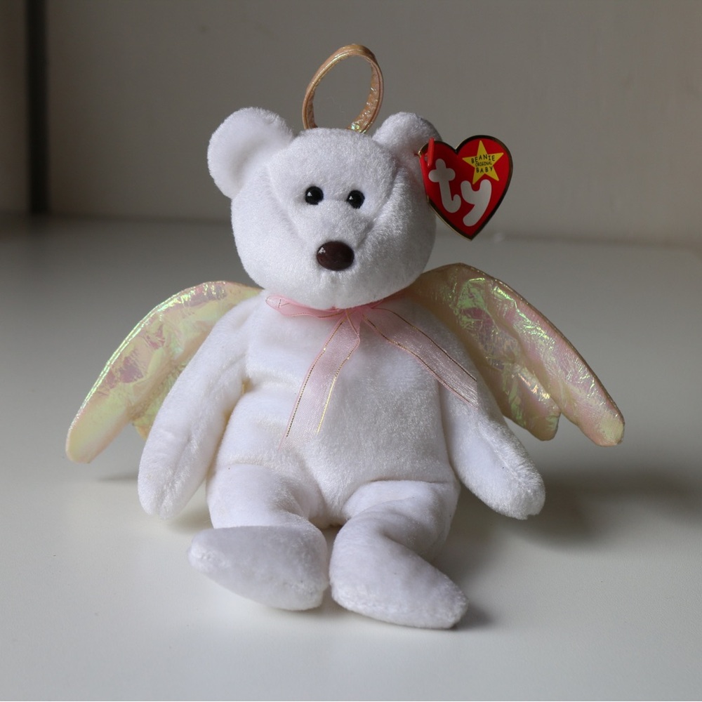 TY halo Beanie Baby bear White Angel Bear Plush vintage